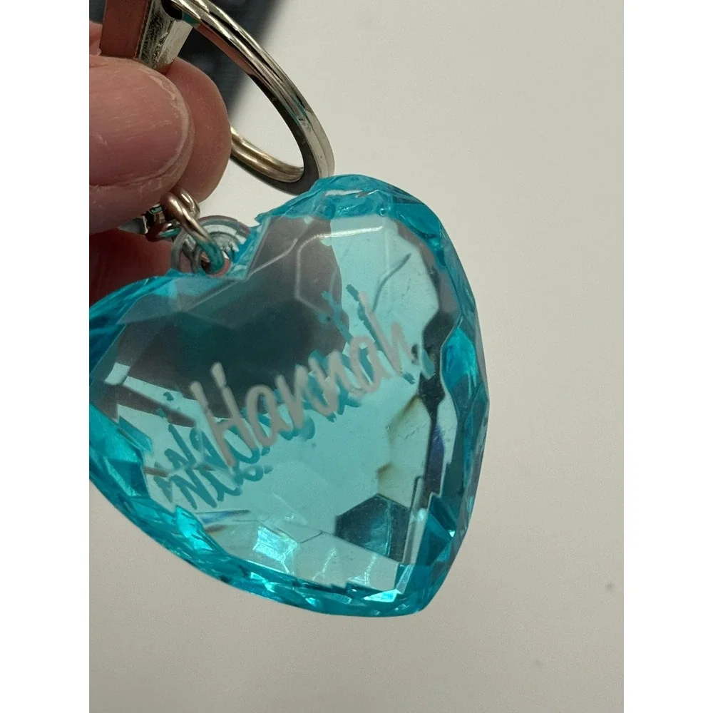 Hannah Personalized Blue Faceted Heart Keychain Acrylic Name Bag Charm Accessory